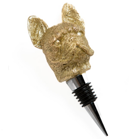 Antique Gold French Bulldog Bottle Stopper