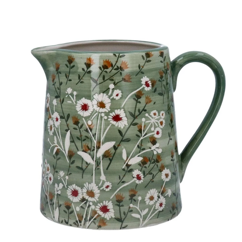 Gisela Graham Green Wild Daisy Stoneware Jug - Large