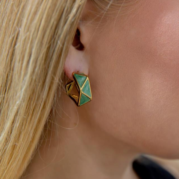 Consortium - Triangular Misshape Earring In Green