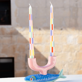 Multi Coloured Check Taper Dinner Candles - 2 Pack