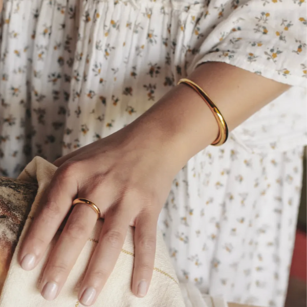 Nordic Muse Minimal Gold Fluid Bangle, Tarnish-Free Gold Plating