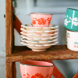 Pink Hand Painted Flower Vine Extra Small Oval Ceramic Espresso Cup