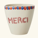 Cream Oval Ceramic Cup Hand Painted Merci