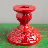 Moulded Metal Ceramic Candle Holder - Red