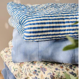 Cotton Quilt With Blue and Off White Stripes