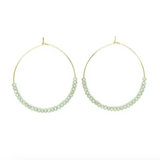 Isle & Stars Hoop Earrings with Glass Beads In Gold & Light Green