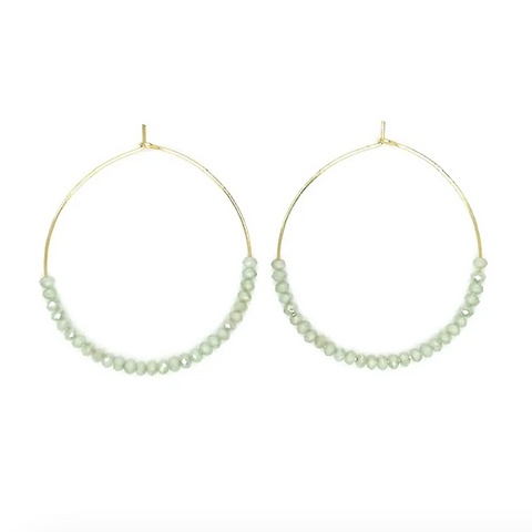 Isle & Stars Hoop Earrings with Glass Beads In Gold & Light Green
