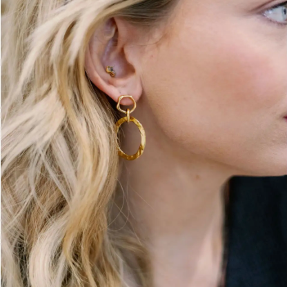 Consortium Linked Hoop Earrings - Hammered Gold