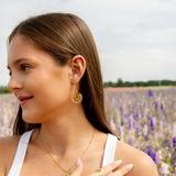 Consortium Hook Earring With Soft Pink Natural Stone Bead Surround Engraved Circle