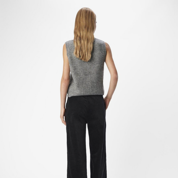 Object Diana V Neck Knit Vest - Grey Melange