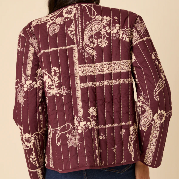 Nobody's Child Burgundy Floral Reversible Quilted Jacket