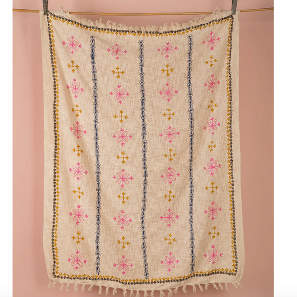 Ian Snow Rosaline Pink Flowers Embroidered Throw