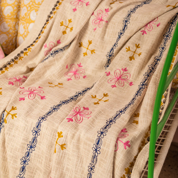 Ian Snow Rosaline Pink Flowers Embroidered Throw