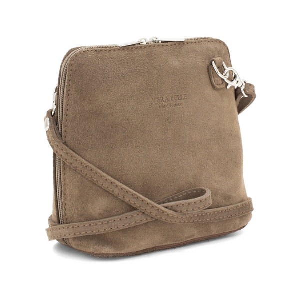 Leather Crossbody Suede Bag Taupe