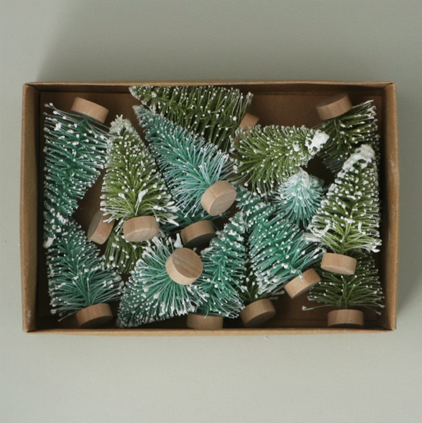 Snowy Mini Fir Trees (Pack Of 12)