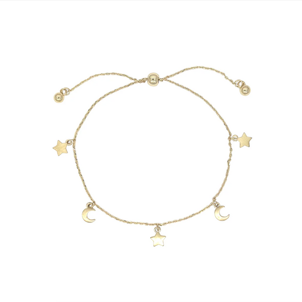 Isle & Stars Brushed Stars & Moons Charm Slider Bracelet