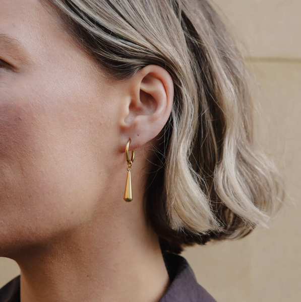 Nordic Muse Gold Elongated Drop Earrings, Waterproof