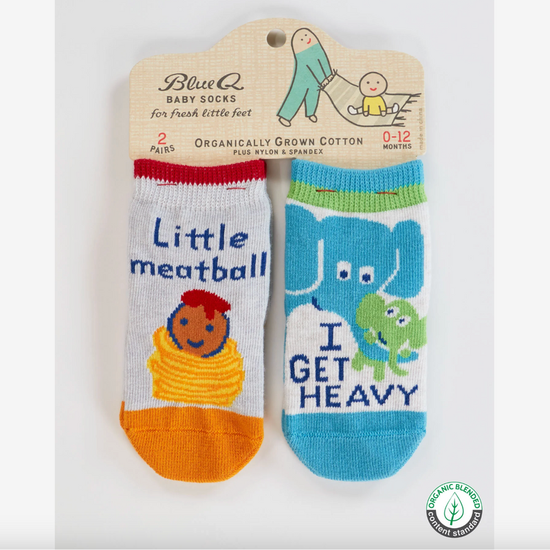 Blue Q 'Little Meatball/I Get Heavy’ - Baby Socks