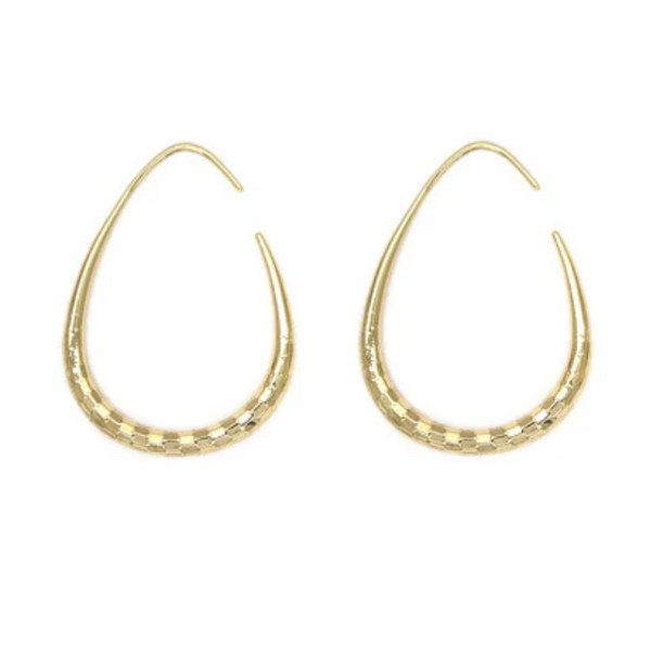 Isles & Stars Textured Oval Shape Brass Earrings - Silver or Gold