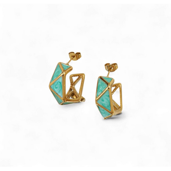 Triangular Misshape Earring In Blue or Green
