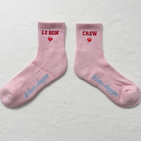 Le Bon Shoppe Embroidered Crew Socks - Strawberry Milk