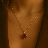 Gold Lunar Ruby Gemstone Heart Necklace 18k Gold