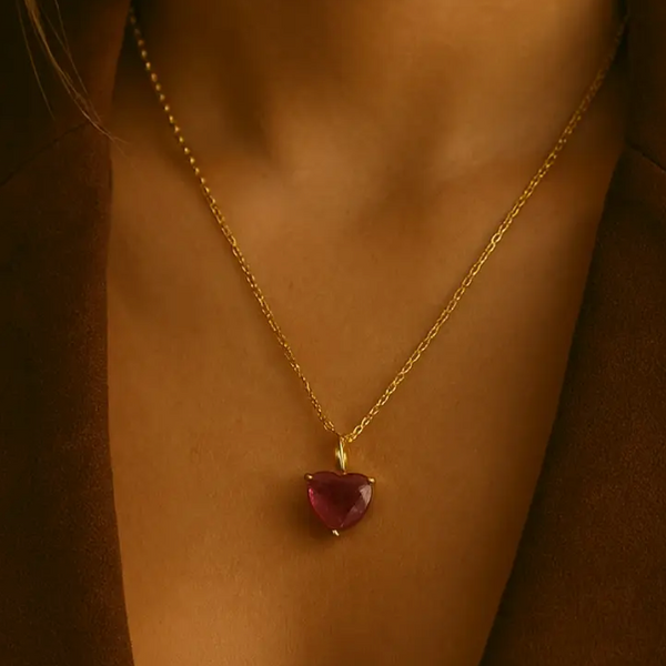 Gold Lunar Ruby Gemstone Heart Necklace 18k Gold