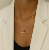 Gold Lunar Link Chain T Bar Necklace - Waterproof