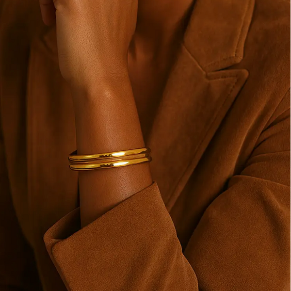 Gold Lunar Double Chunky Cuff Bracelet - Waterproof