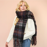 Lisa Angel Burgundy and Grey Tartan Winter Scarf