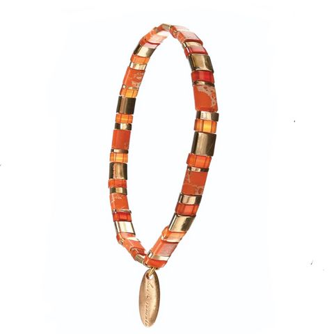 Hot Tomato - Miyuki Beads W/Stone - Tangerine/Gold