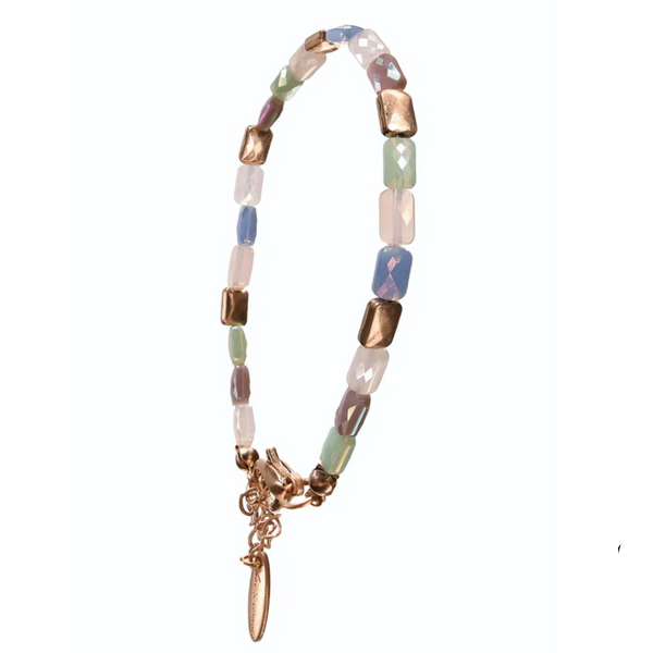 Hot Tomato Facetted Pillow Beads Bracelet - Blue/Mint/Gold