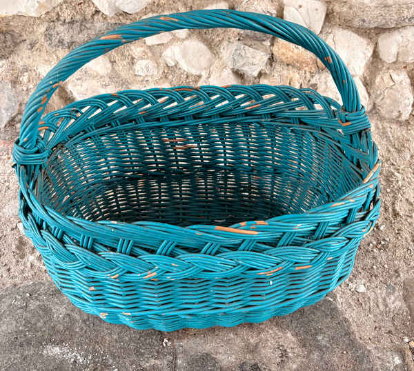 Vintage Wicker Basket - Dark Teal