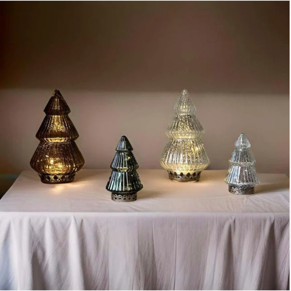 Silver Light Up Glass Christmas Tree - 14cm