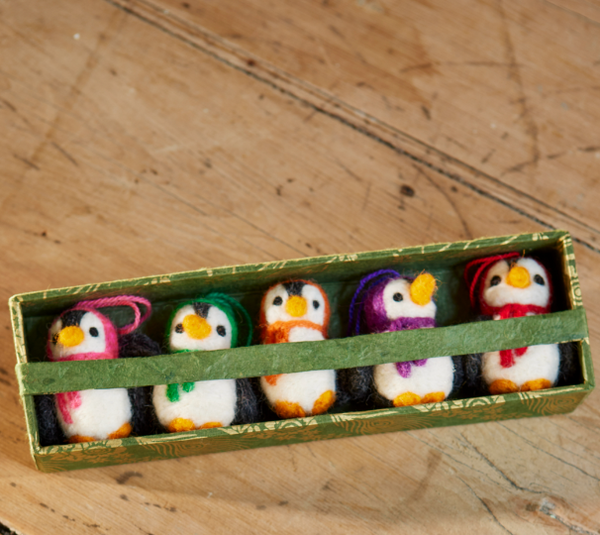 Set of 6 Mini Hanging Felt Penguin Decorations