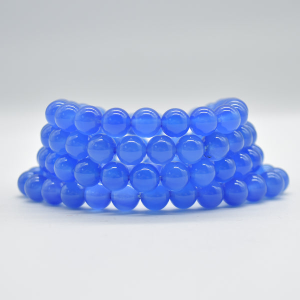 Semi Precious Gemstone Round Beaded Bracelet - Blue Agate