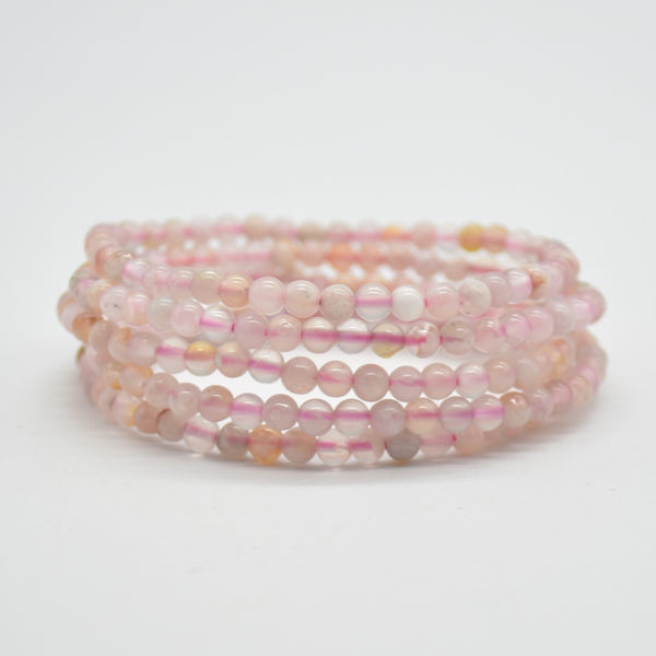 Semi Precious Gemstone Round Beaded Bracelet - Natural Flower Agate