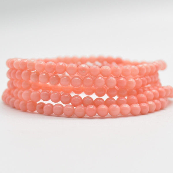 Semi Precious Gemstone Round Beaded Bracelet - Pink Coral (Dyed)