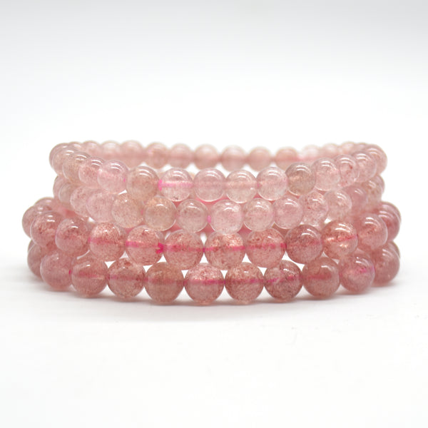 Semi Precious Gemstone Round Beaded Bracelet - Strawberry Quartz