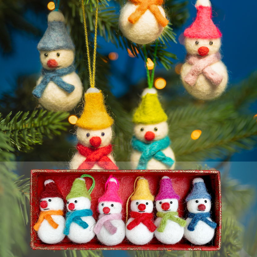Set of 6 Mini Hanging Felt Snowmen Decorations