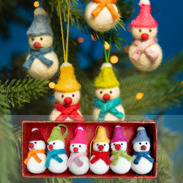 Set of 6 Mini Hanging Felt Snowmen Decorations