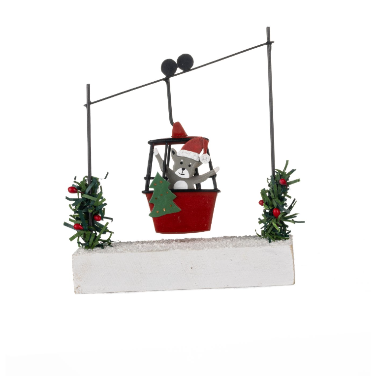 Shoeless Joe Cats in Cable Car on Block Decoration