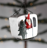 Shoeless Joe Silver Cable Car Santa Decoration