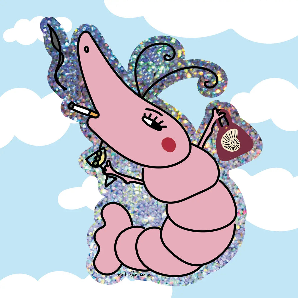 Shrimpy Glitter Vinyl Sticker, Die Cut Sticker Sparkle