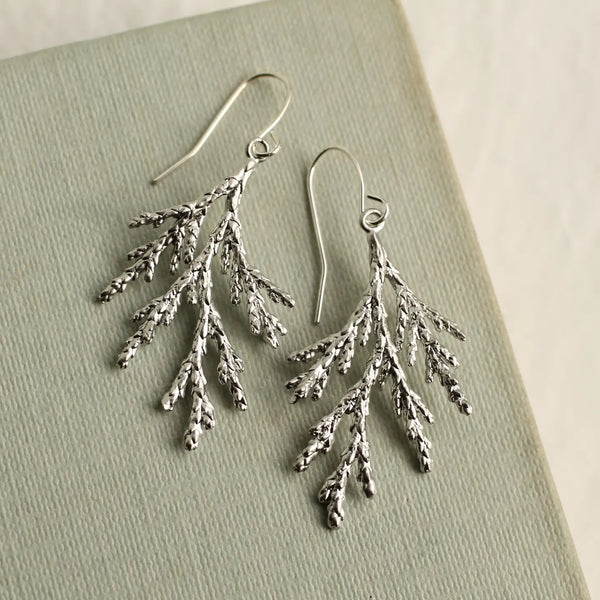  Silk Purse, Sow's Ear - Conifer Branch Botanical Earrings - Silver