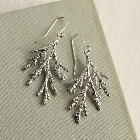  Silk Purse, Sow's Ear - Conifer Branch Botanical Earrings - Silver