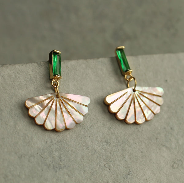 Silk Purse, Sow's Ear Art Deco Mother of Pearl Emerald Earrings