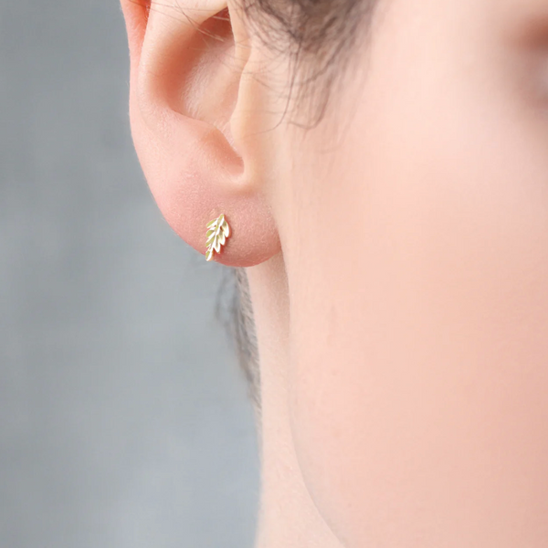 Silk Purse, Sow's Ear Fern Stud Earrings in Ear