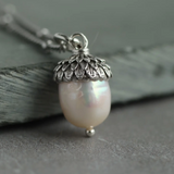 Silk Purse, Sow's Ear Freshwater Pearl Silver Acorn Necklace