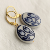 Silk Purse, Sow's Ear Oval Double Blue Tulip Earrings